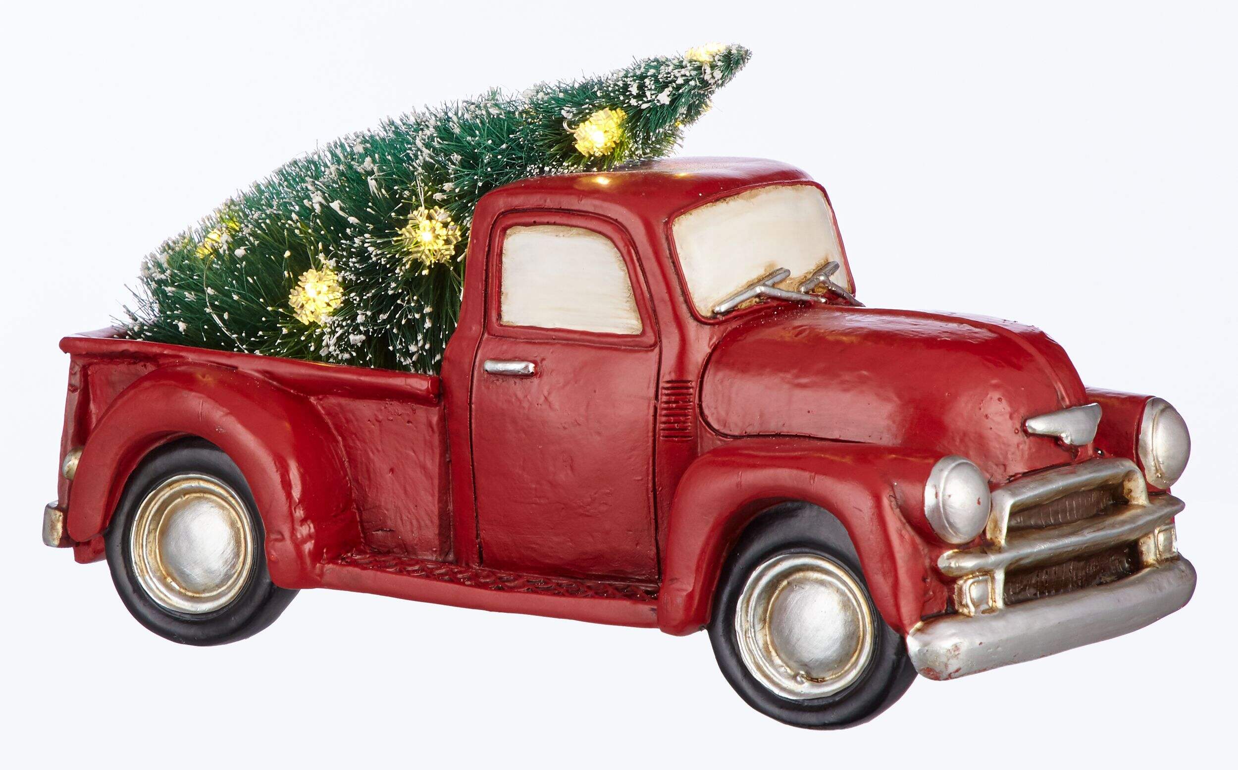 For Living Battery Operated Light-Up Christmas Vintage Truck Decoration, Red, 11-in Front_Three_Fourths_Angled_Right
