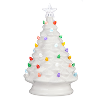 For Living Ceramic Battery Operated Christmas Decoration Tabletop Tree, White, 8-in Front_Flat
