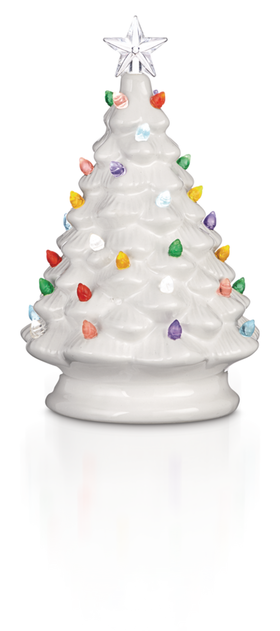 For Living Ceramic Battery Operated Christmas Decoration Tabletop Tree, White, 8-in Front_Flat