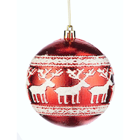 CANVAS Red Collection Decoration Reindeer Pattern Ball Christmas Ornament, 80-mm Front_Flat