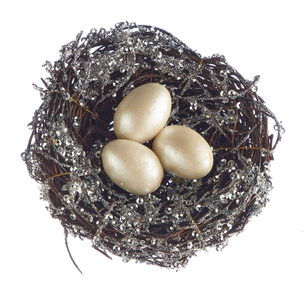 Teal Eggs in a Glitter 3 Bird Nest Ornament. Find a Bird Nest in