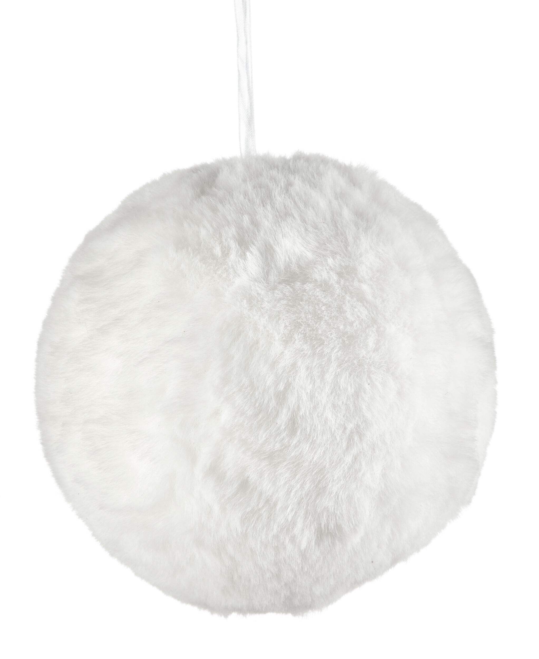 CANVAS White Collection Decoration Faux Fur Ball Christmas Ornament, 3 1/2-in Front_Flat