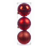 For Living Shatterproof Decoration Ball Christmas Ornament Set, Red, 6-in, 3-pc Front_Flat