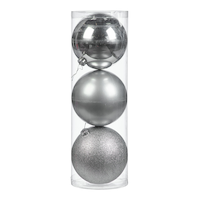 For Living Shatterproof Decoration Ball Christmas Ornament Set, Silver, 6-in, 3-pc Front_Flat