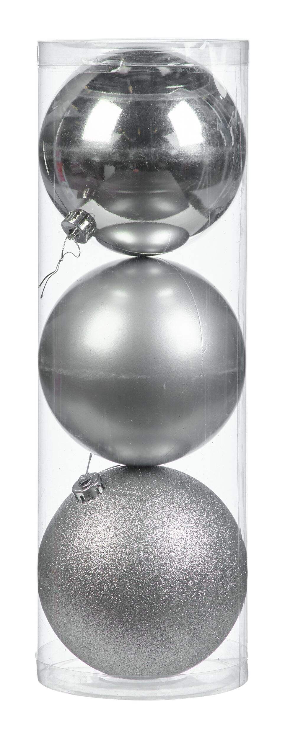 For Living Shatterproof Decoration Ball Christmas Ornament Set, Silver, 6-in, 3-pc Front_Flat