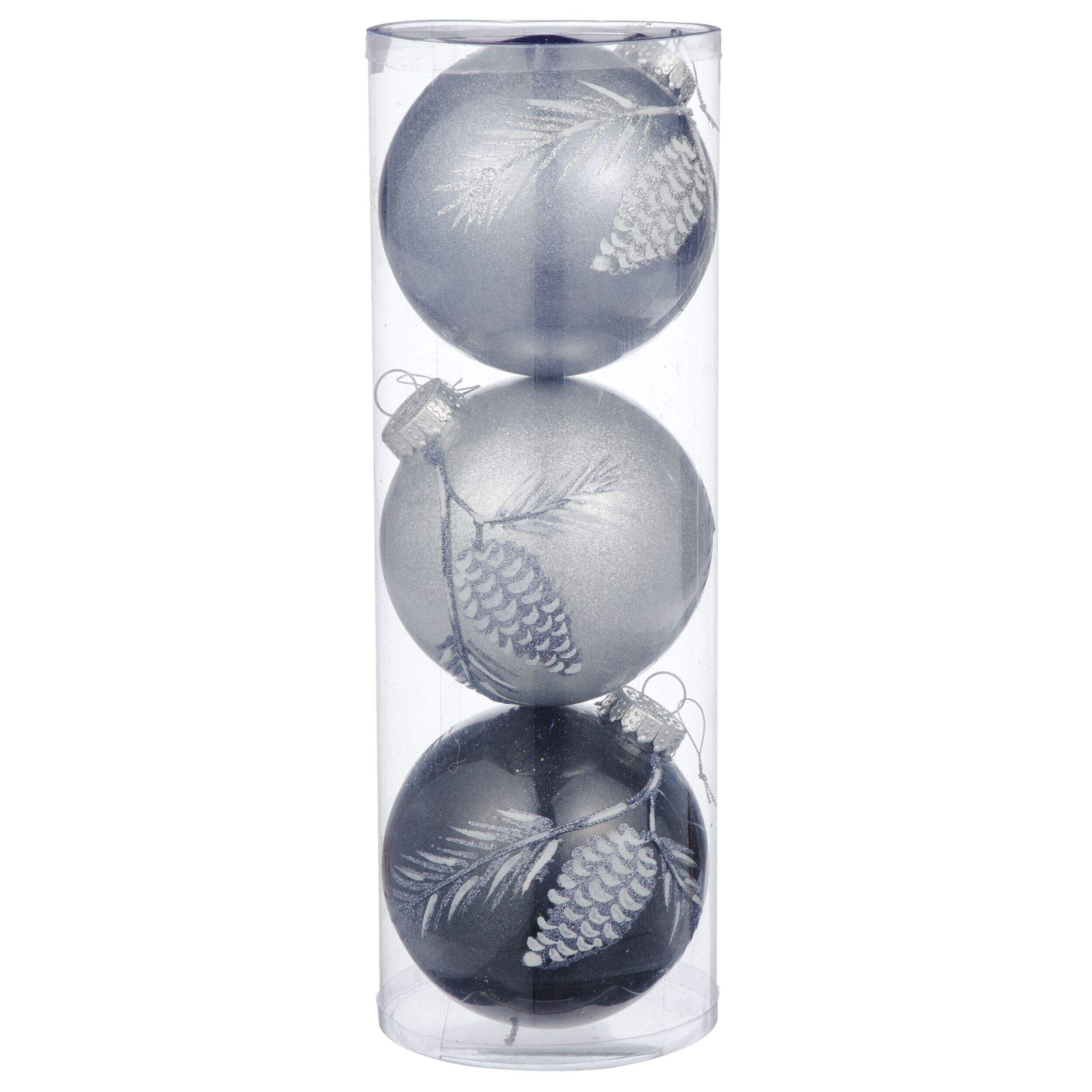 CANVAS Shatterproof Decoration Ball Christmas Ornament Set, Silver, 6-in, 3-pc Front_Flat