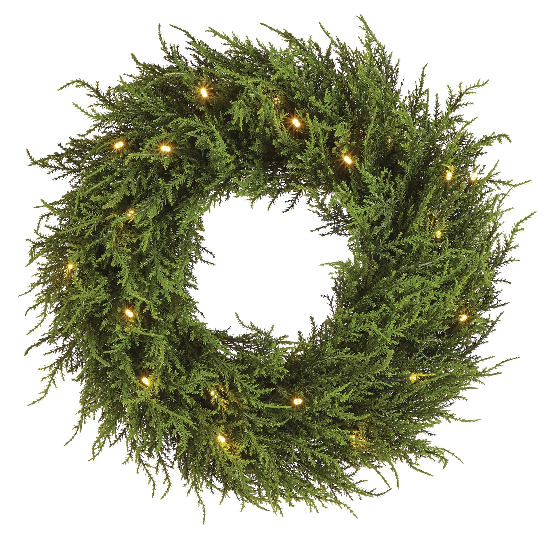 CANVAS LED PreLit Christmas Decoration Artificial Cedar Wreath, 24in