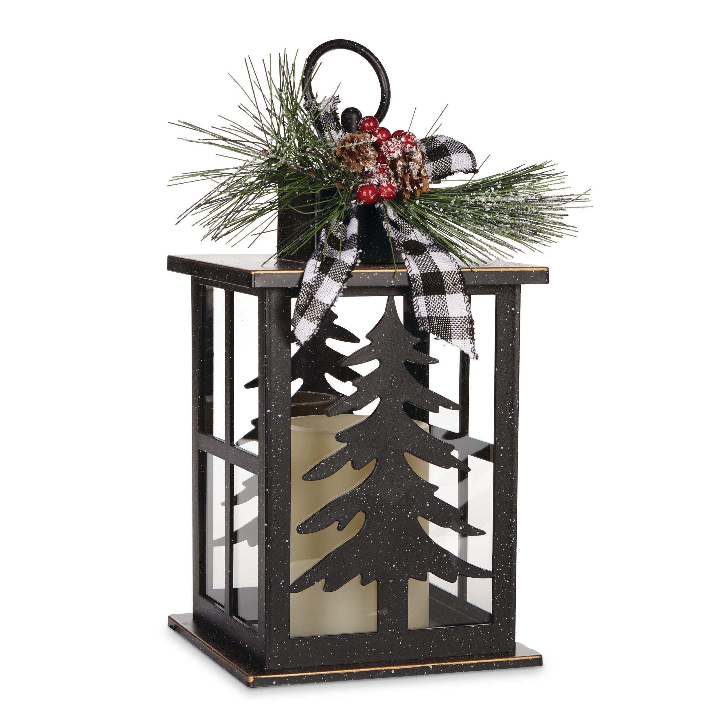 Lantern LED Flameless Candle, White, Tree, 9.9-in, for Christmas Front_Angled_Right