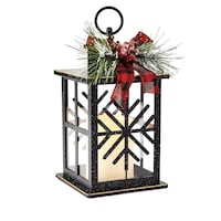 Lantern LED Flameless Candle, White, Snowflake, 9.9-in, for Christmas Front_Angled_Right