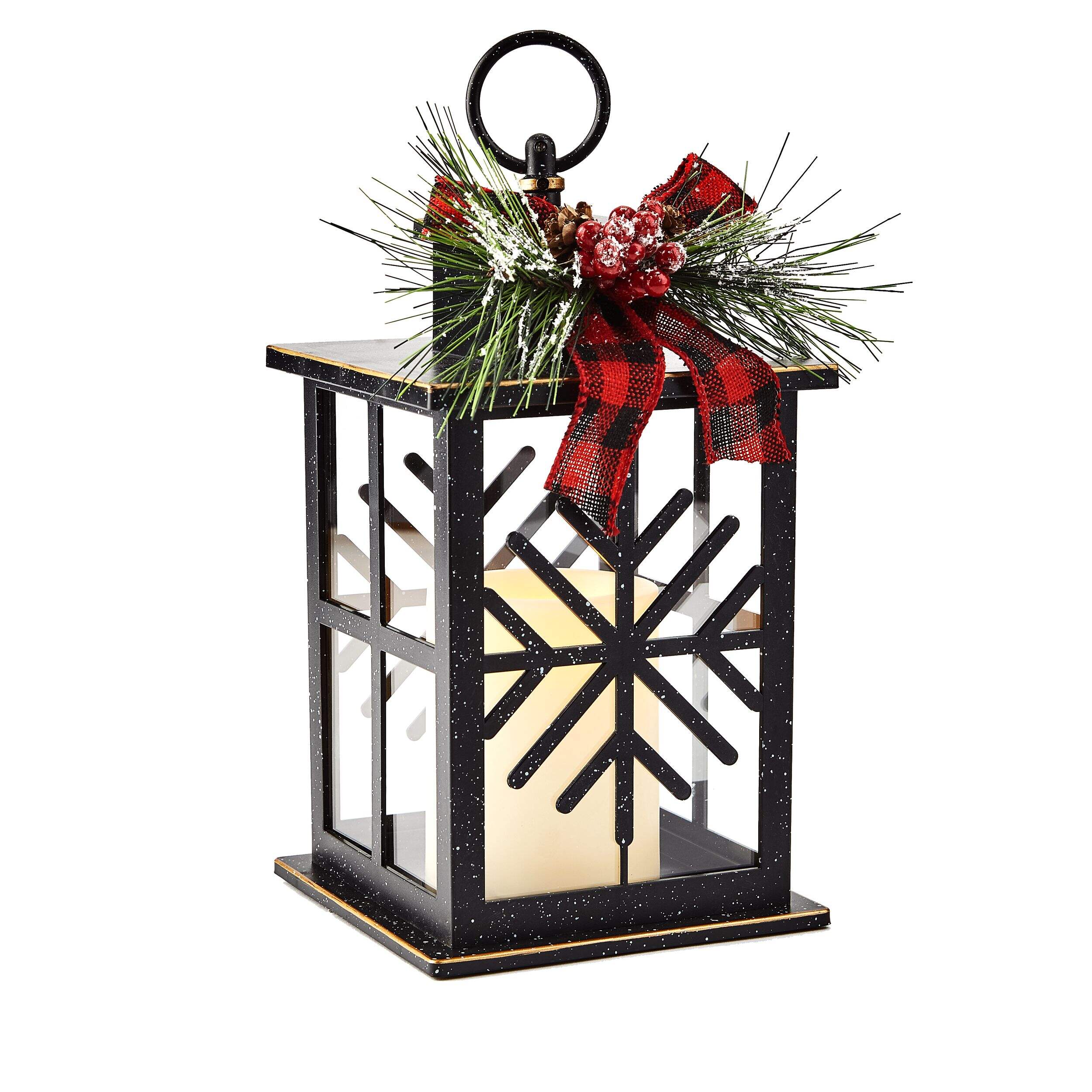 Lantern LED Flameless Candle, White, Snowflake, 9.9-in, for Christmas Front_Angled_Right