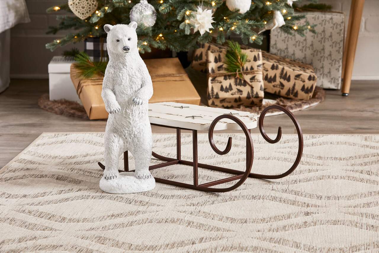 Décorations de Noël Blanc Gris Métal Tissu ours polaire 20 x 10 x 33 cm