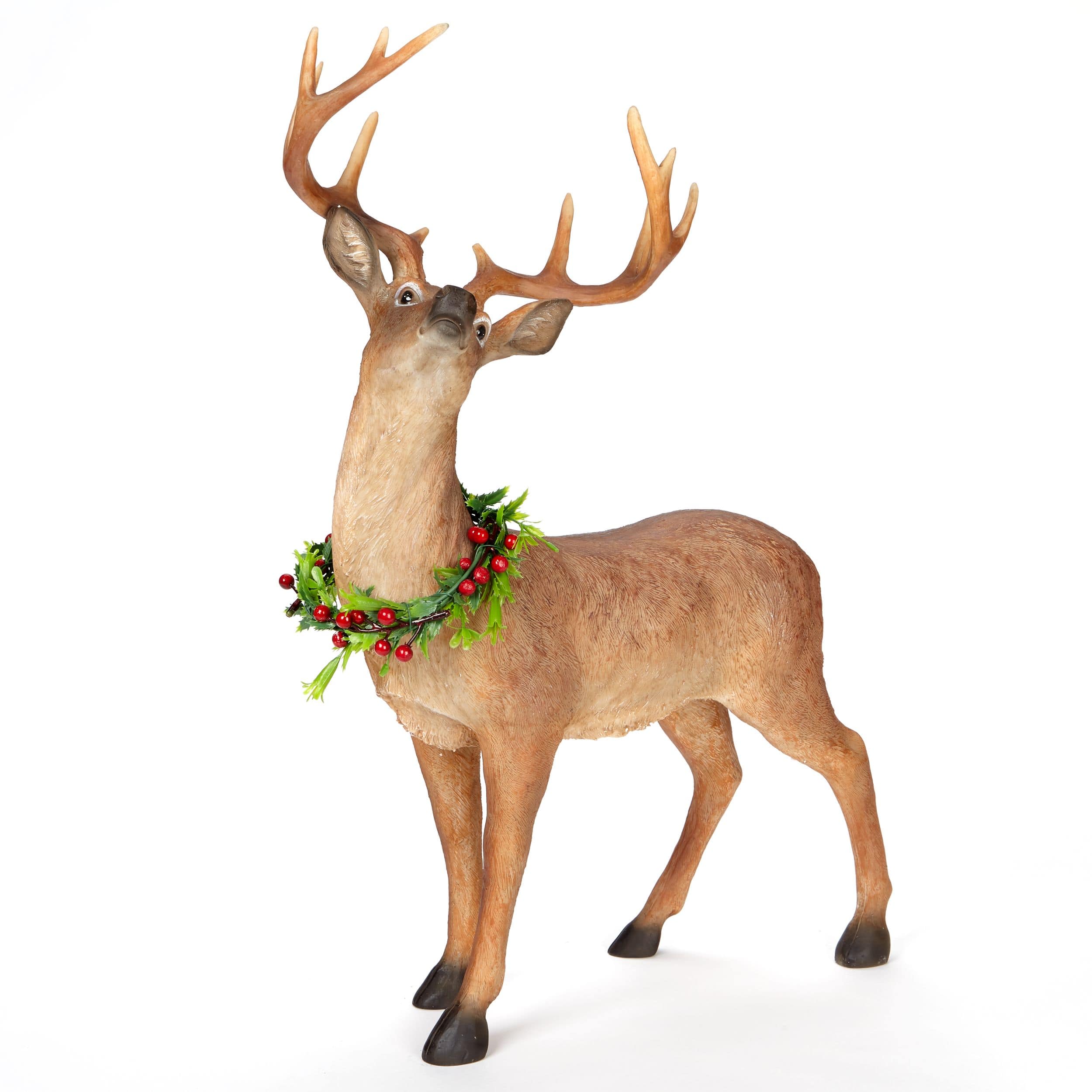 For Living - Décoration de Noël Cerf debout en résine avec couronne, brun,  20 po