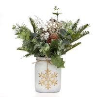 CANVAS Light-Up Christmas Decoration Artificial Greenery in Snowflake Design Jar Front_Flat