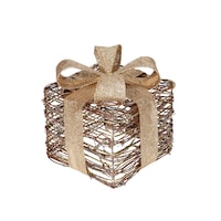CANVAS Battery Operated Light-Up Christmas Decoration Rattan Holiday Box, Gold, 6-in Front_Three_Fourths_Angled_Left