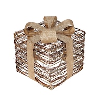 CANVAS Battery Operated Light-Up Christmas Decoration Rattan Holiday Box, Gold, 8-in Front_Three_Fourths_Angled_Left