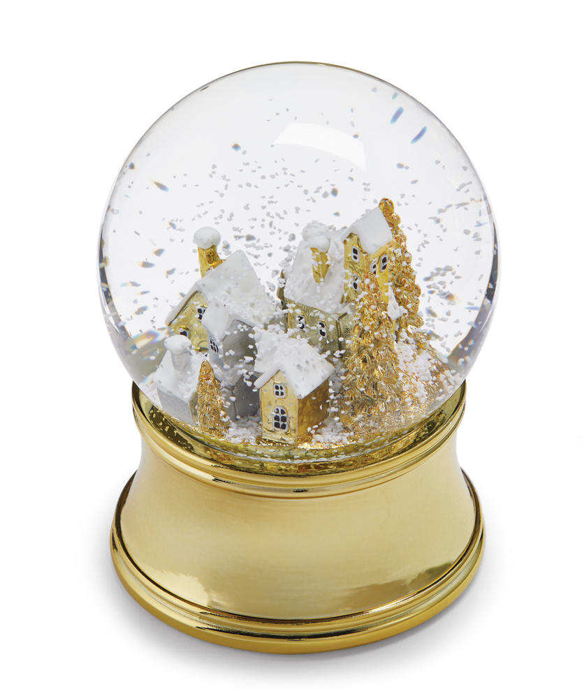 CANVAS Glass Christmas Decoration Village Scene Water Globe, Gold