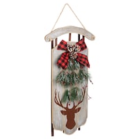 For Living Wooden Christmas Hanging Decoration Sleigh, Grey, 20-in Front_Angled_Left