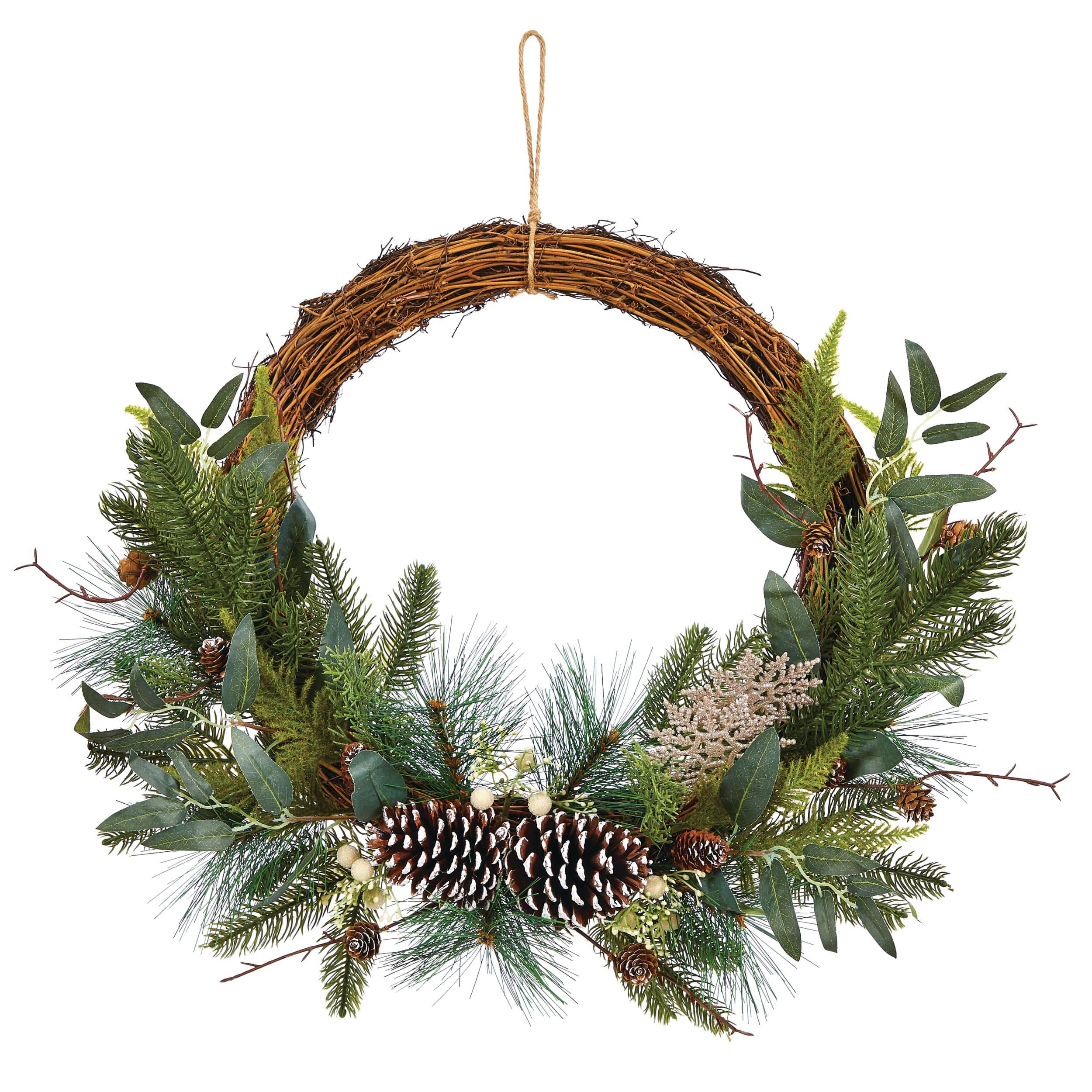 CANVAS Christmas Decoration Artificial Half Greenery Wreath, 20-in