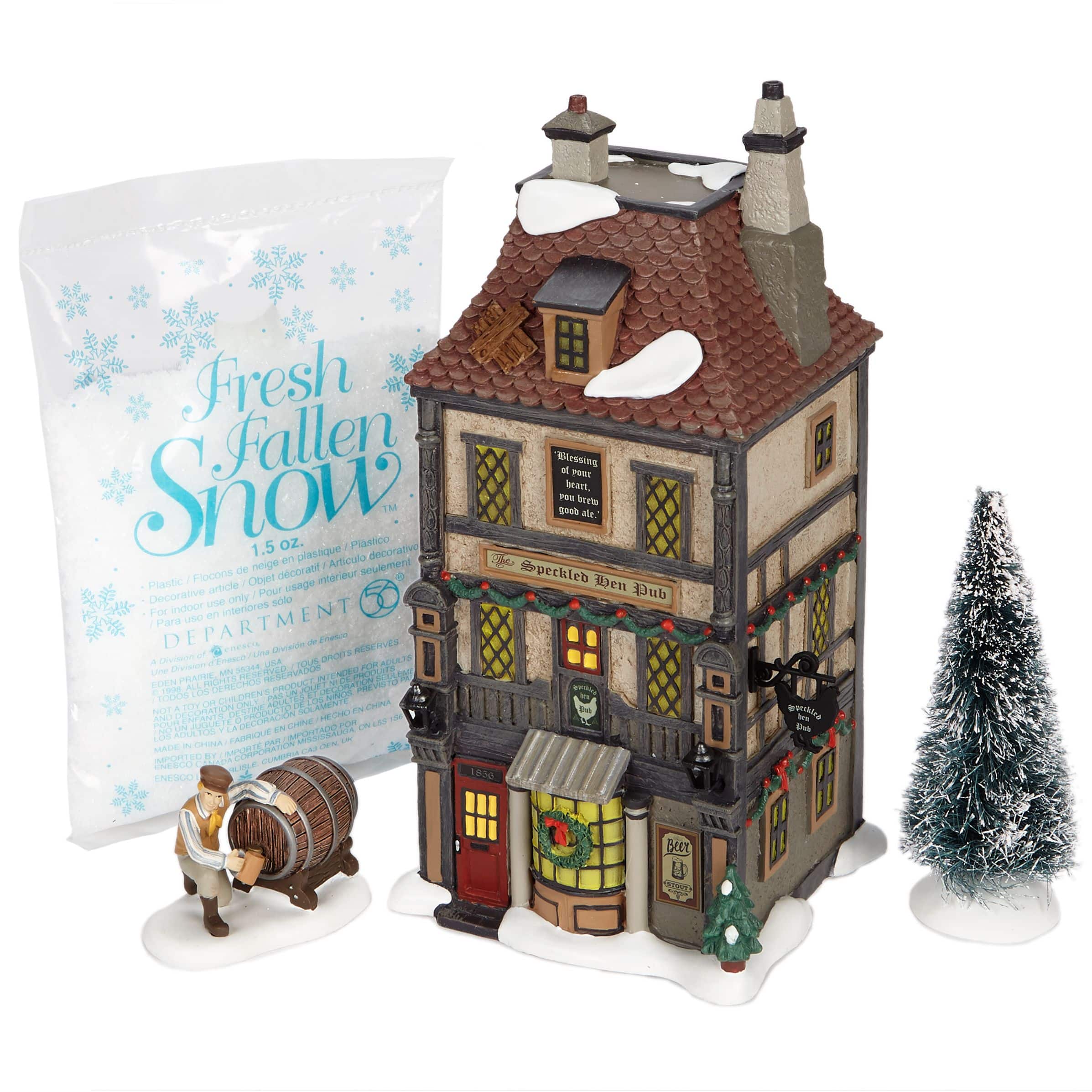Department 56 Miniature Christmas Decoration Village Speckled Hen Pub  Starter Set, 4-pc