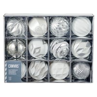 CANVAS Silver Collection Shatterproof Decoration Ball Christmas Ornament Set, 100mm, 12-pc Front_Flat