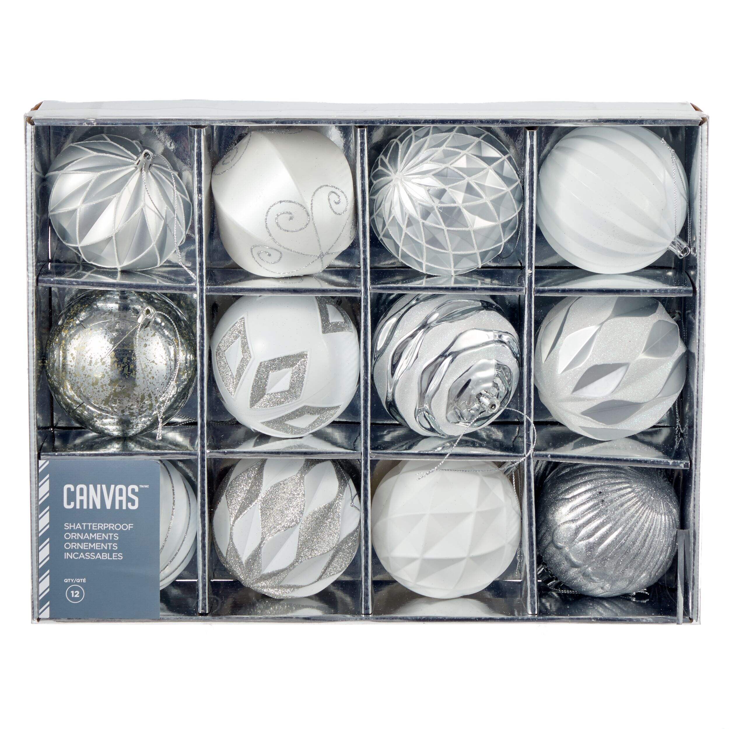 CANVAS Collection Argent - Boules de décoration de Noël incassables, argent, 100mm, 12 pc Front_Flat