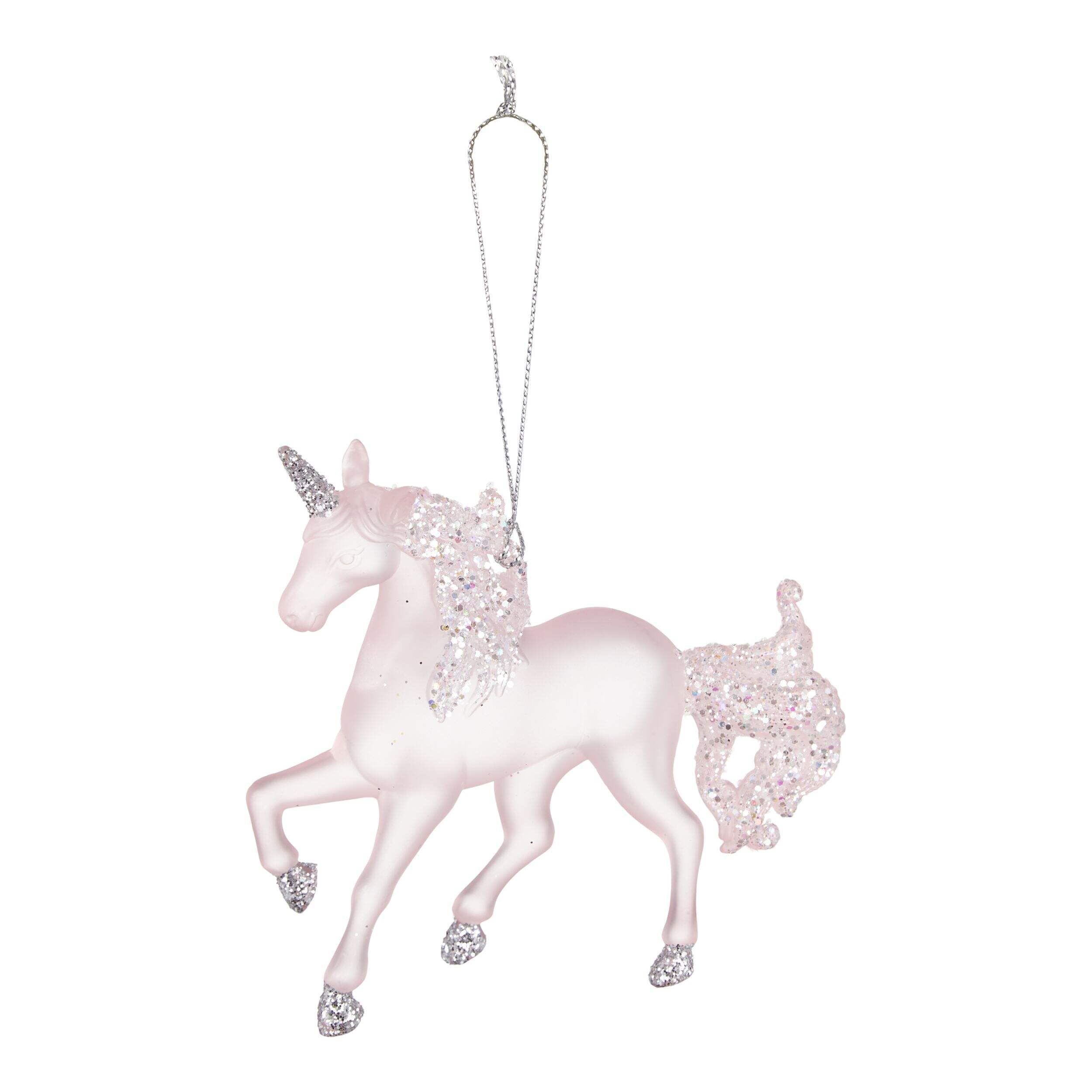 CANVAS Brights Collection Glass Decoration Unicorn Christmas Ornament, Matte Pink, 110-mm Front_Flat