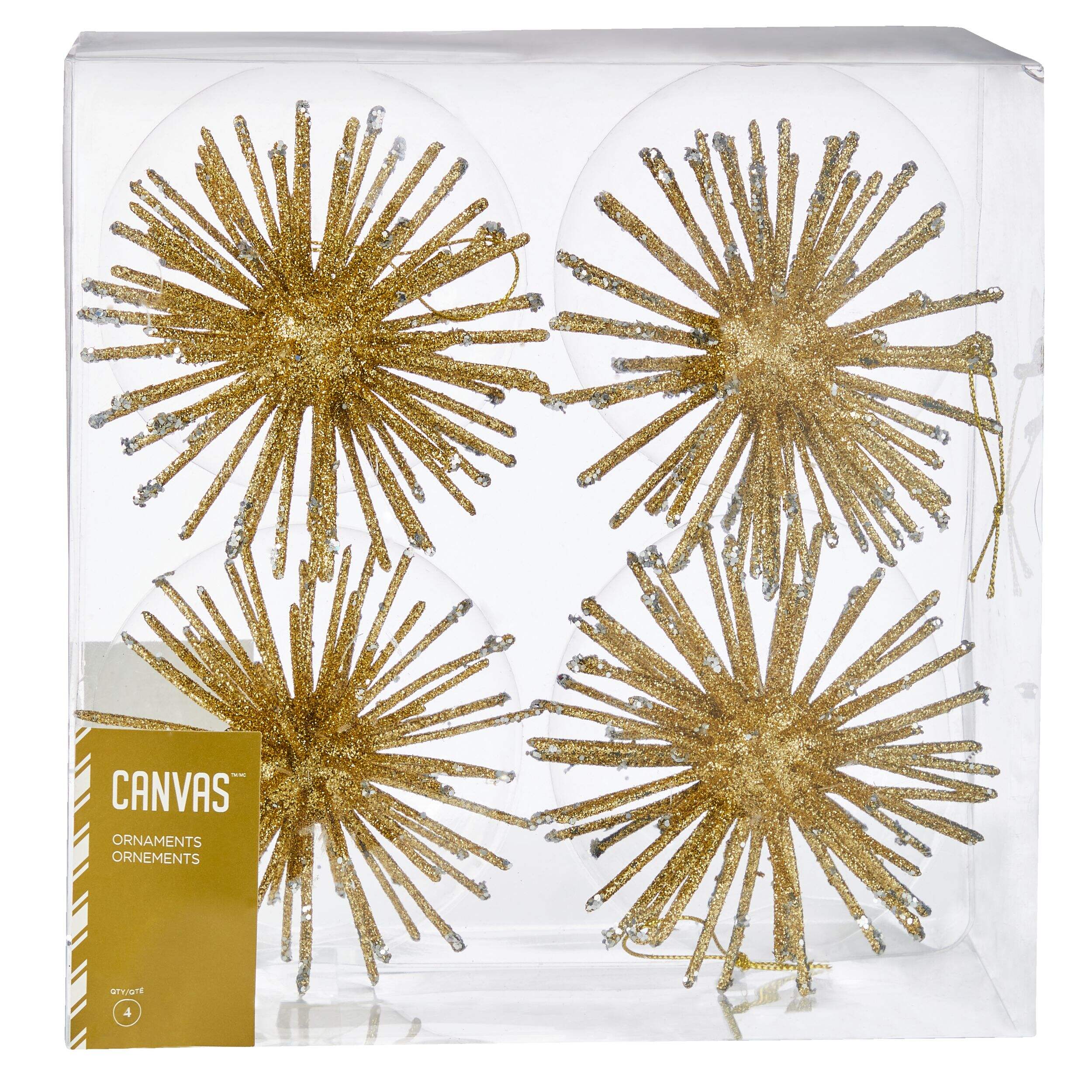 CANVAS Gold Collection Glittering Decoration Porcupine Ball Christmas Ornament Set, 4-in, 4-pk Front_Elevated