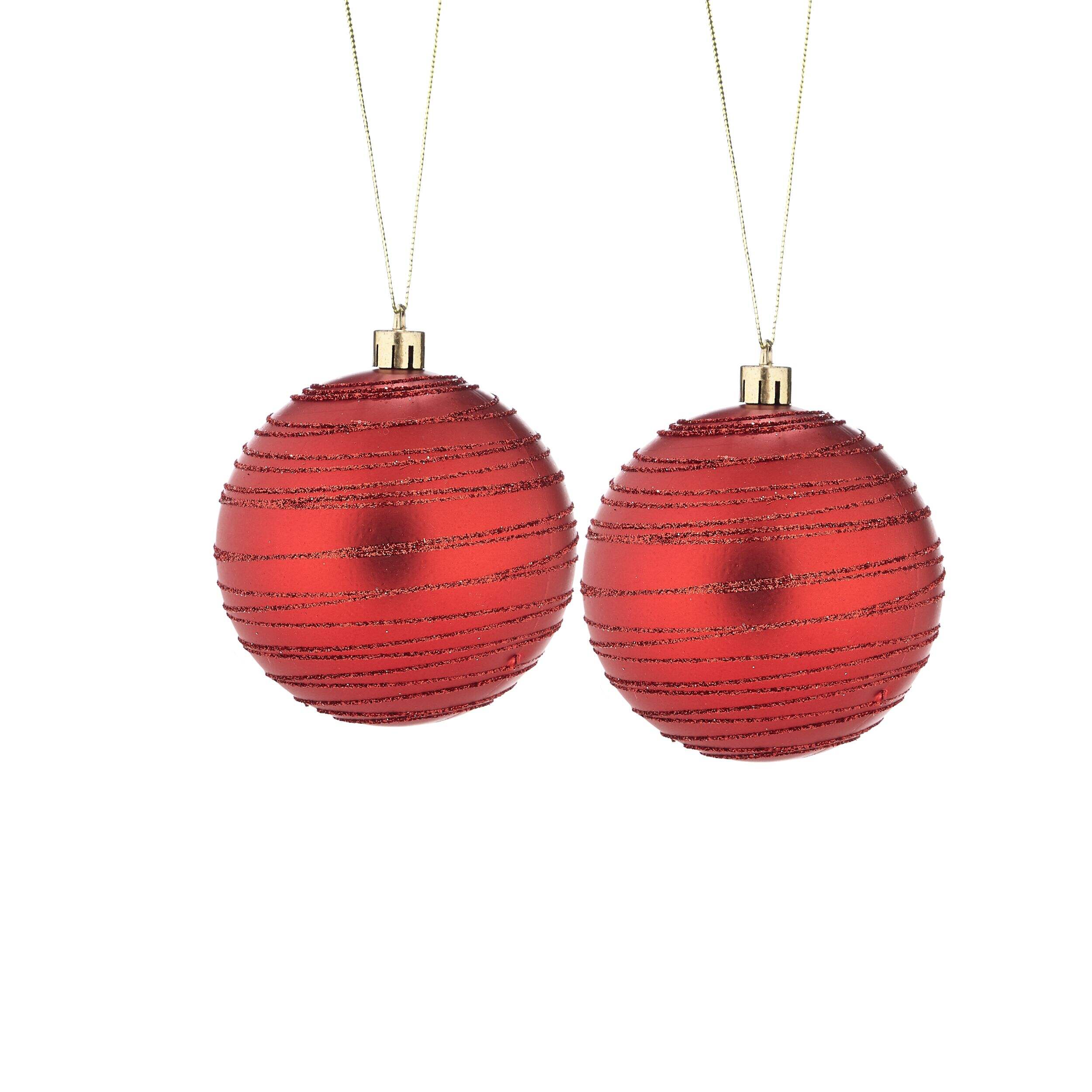 CANVAS Red Collection Glittering Striped Balls Christmas Ornament Set, 80-mm, 2-pk Front_Flat