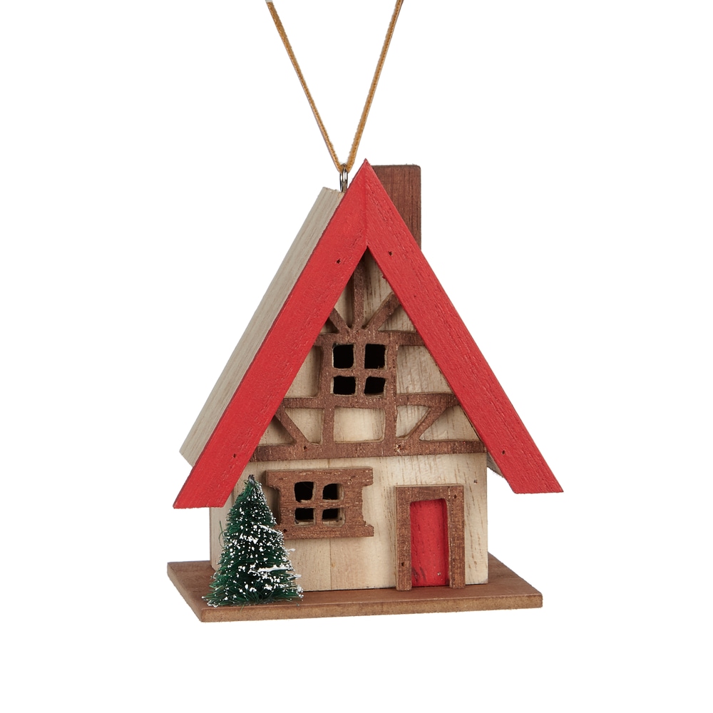 CANVAS Red Collection Decoration Wood House Christmas Ornament, 4 2/10