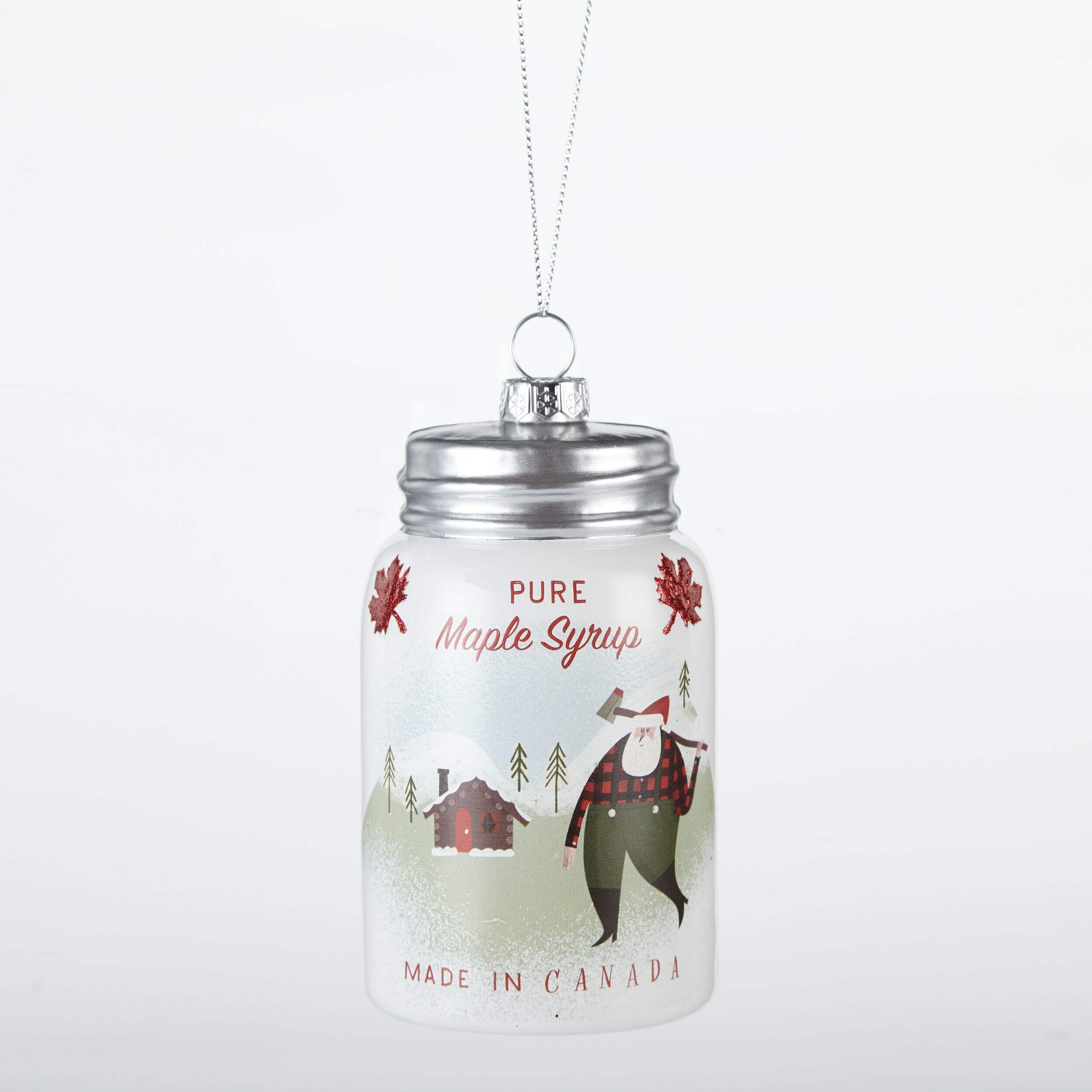 CANVAS Red Collection Designer Series Glass Maple Syrup Container Christmas Ornament, 4-in Front_Flat