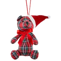 CANVAS Red Collection Decoration Plaid Fabric Bear Christmas Ornament, 5 1/5-in Front_Flat