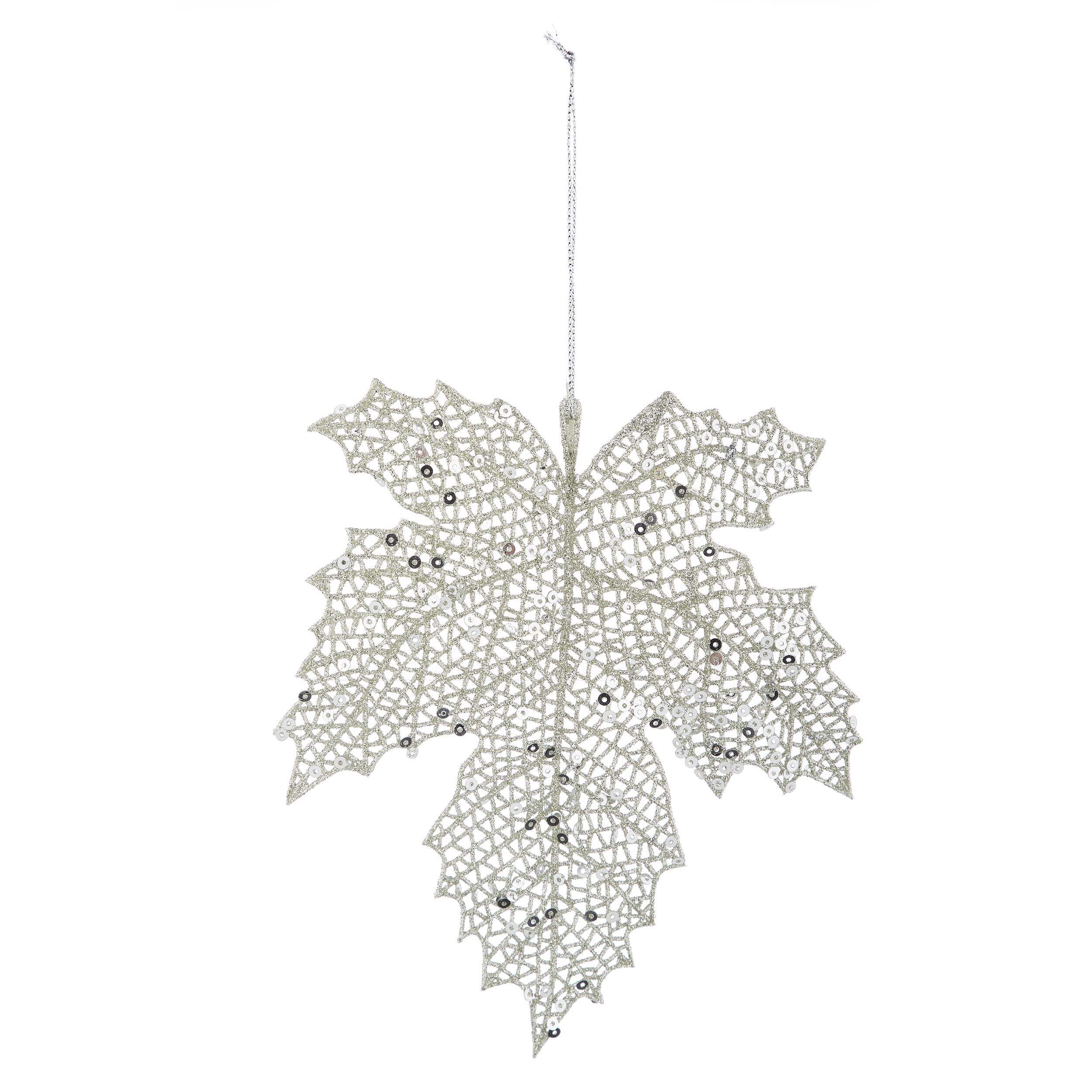 CANVAS Silver Collection Metal Maple Leaf Christmas Ornament, 6 3/10 x 4/5 x 5 1/2-in Front_Flat