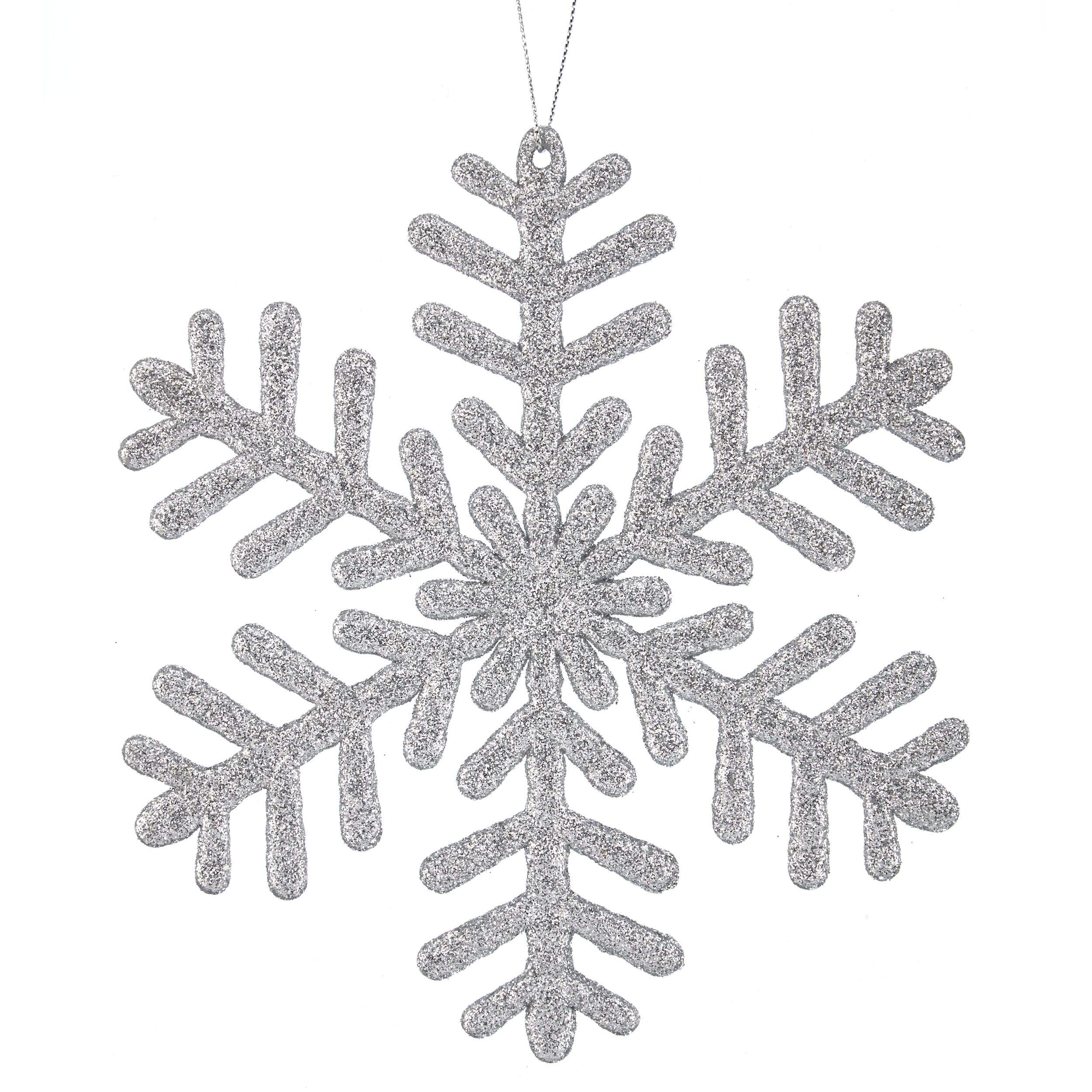 CANVAS Silver Collection Glittering Snowflake Christmas Ornament, 6 7/10 x 1/10 x 7-in Front_Flat