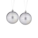 CANVAS Silver Collection Glittering Decoration Striped Ball Christmas Ornament Set, 80-mm, 2-pk Front_Flat