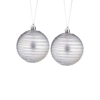 CANVAS Silver Collection Glittering Decoration Striped Ball Christmas Ornament Set, 80-mm, 2-pk Front_Flat