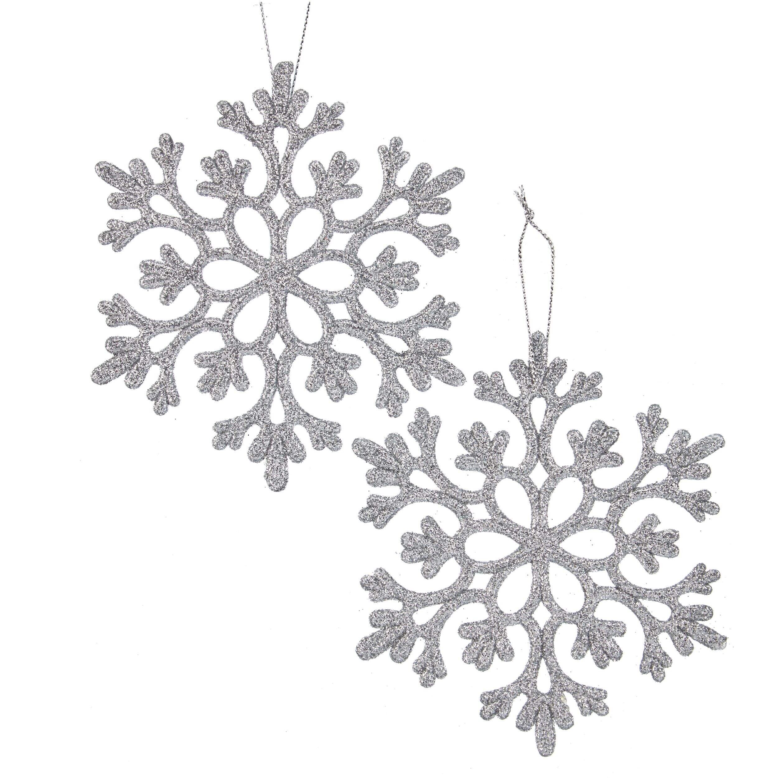 CANVAS Silver Collection Glittering Snowflake Christmas Ornament Set, 3 1/3 x 1/16 x 4-in, 2-pk Front_Flat