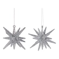 CANVAS Silver Collection Glittering Burst Star Christmas Ornament Set, 3 1/2-in, 2-pk Composite_or_Mixed