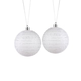 CANVAS White Collection Glittering Decoration Striped Ball Christmas Ornament Set, 80-mm, 2-pk Front_Flat