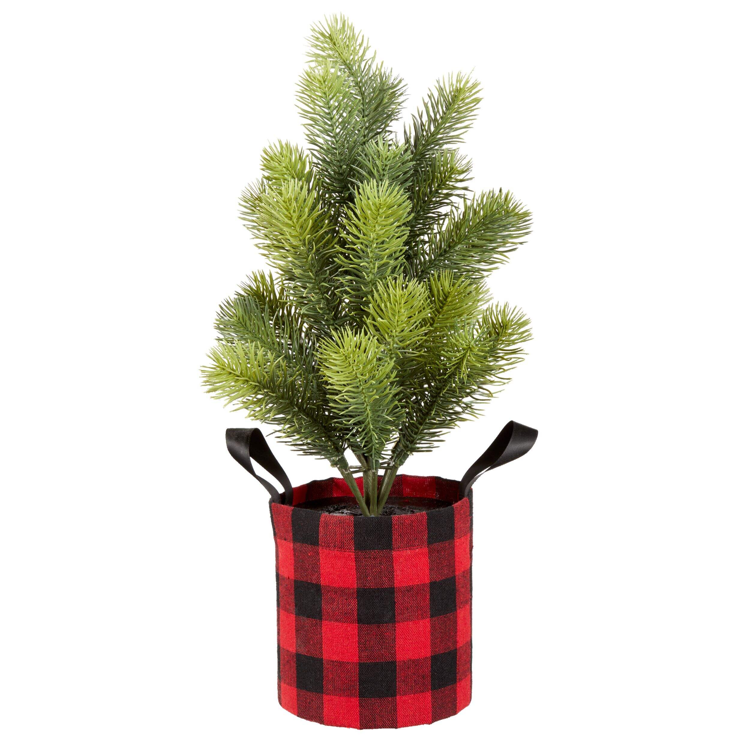 CANVAS Christmas Decoration Artificial Table Top Tree in Buffalo Check Tote, 16-in Front_Flat