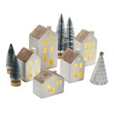 CANVAS Ceramic LED Christmas House Decoration Set, White, 10-pc Front_Three_Fourths_Angled_Right