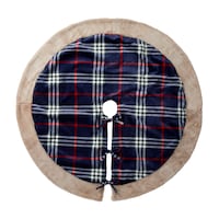 CANVAS Thoughtfully Sourced Christmas Decoration Plaid Tree Skirt, Blue, 48-in