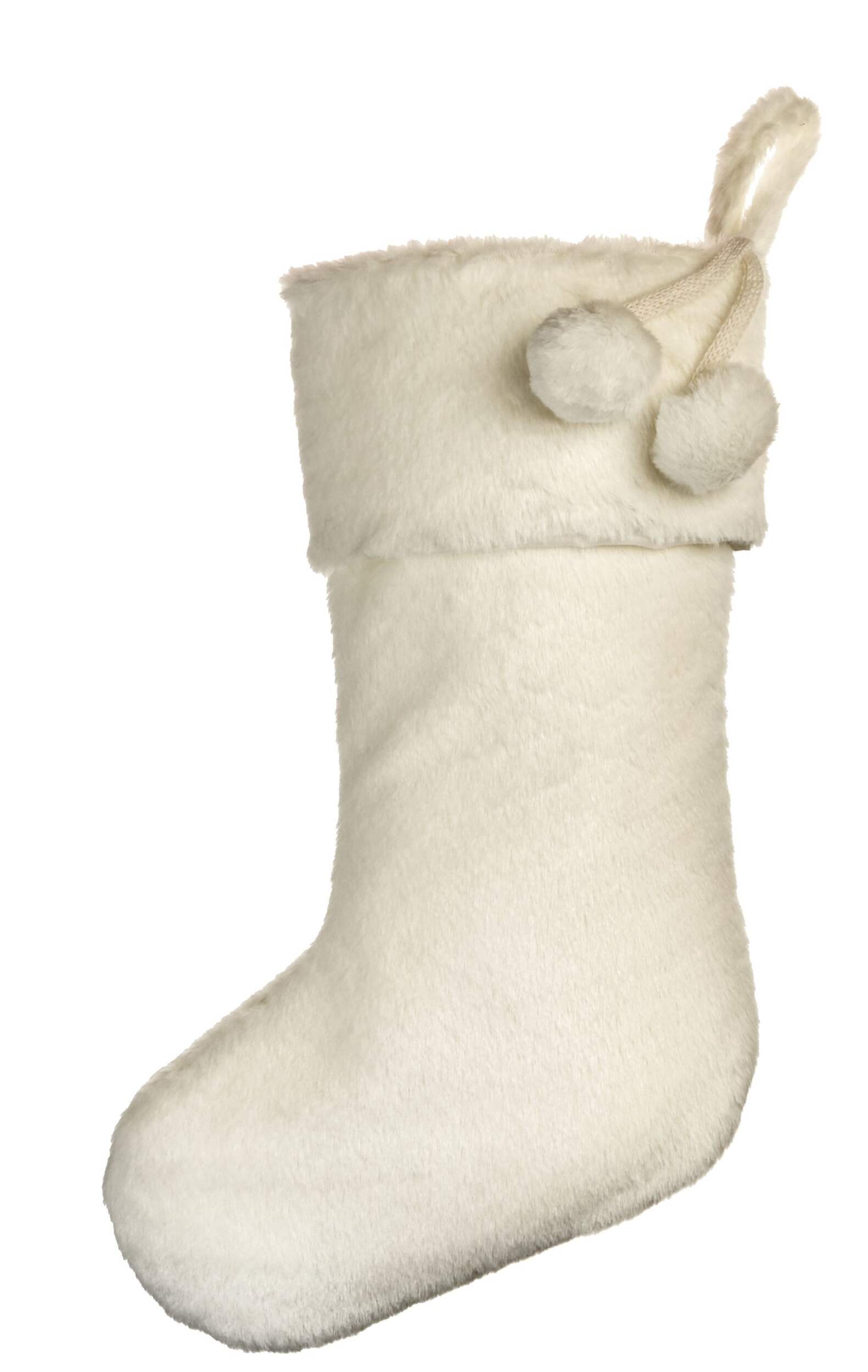 CANVAS Faux Fur Christmas Decoration Stocking, White, 20-in Front_Flat