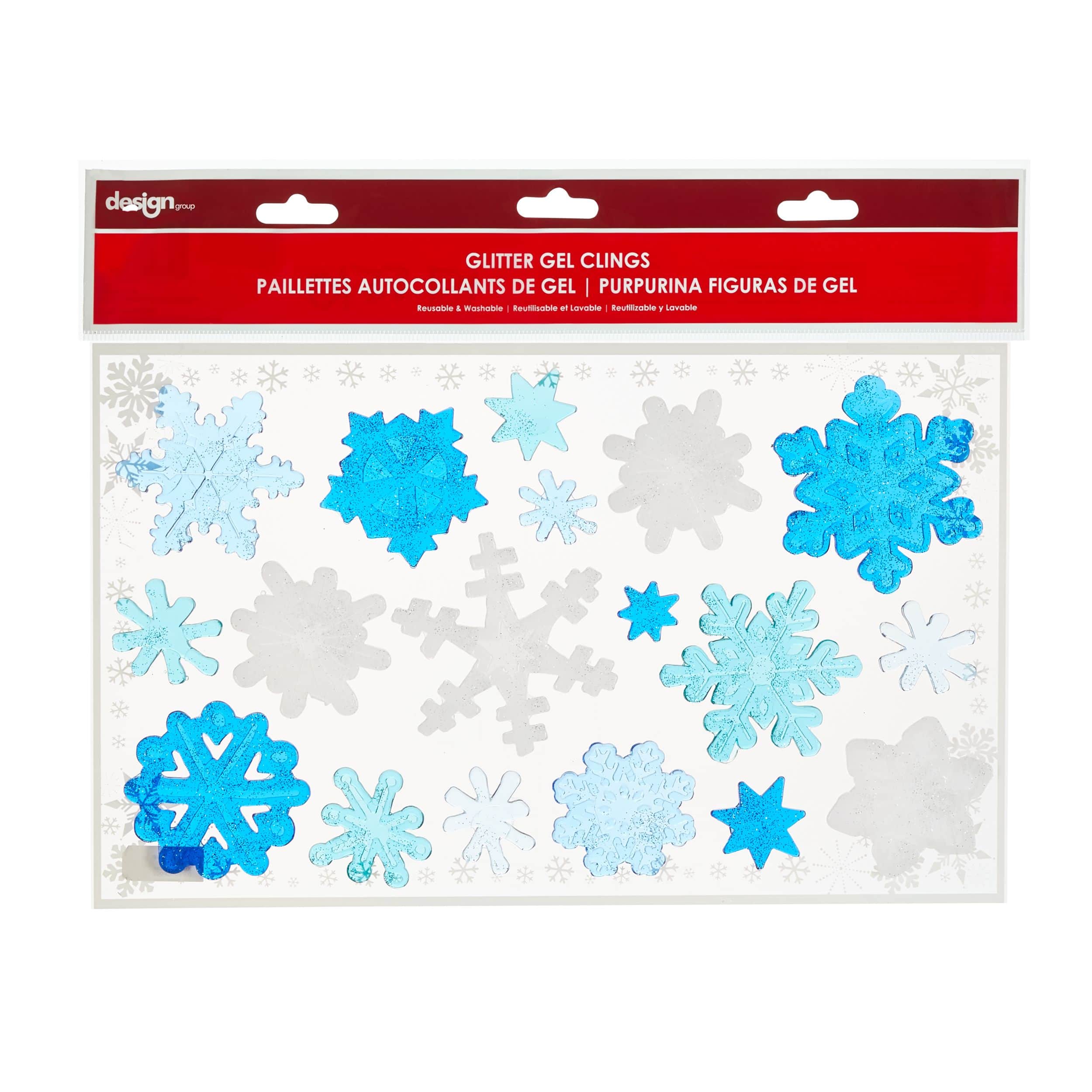 12-Piece Blue & White Snowflake Gel Christmas Window Clings