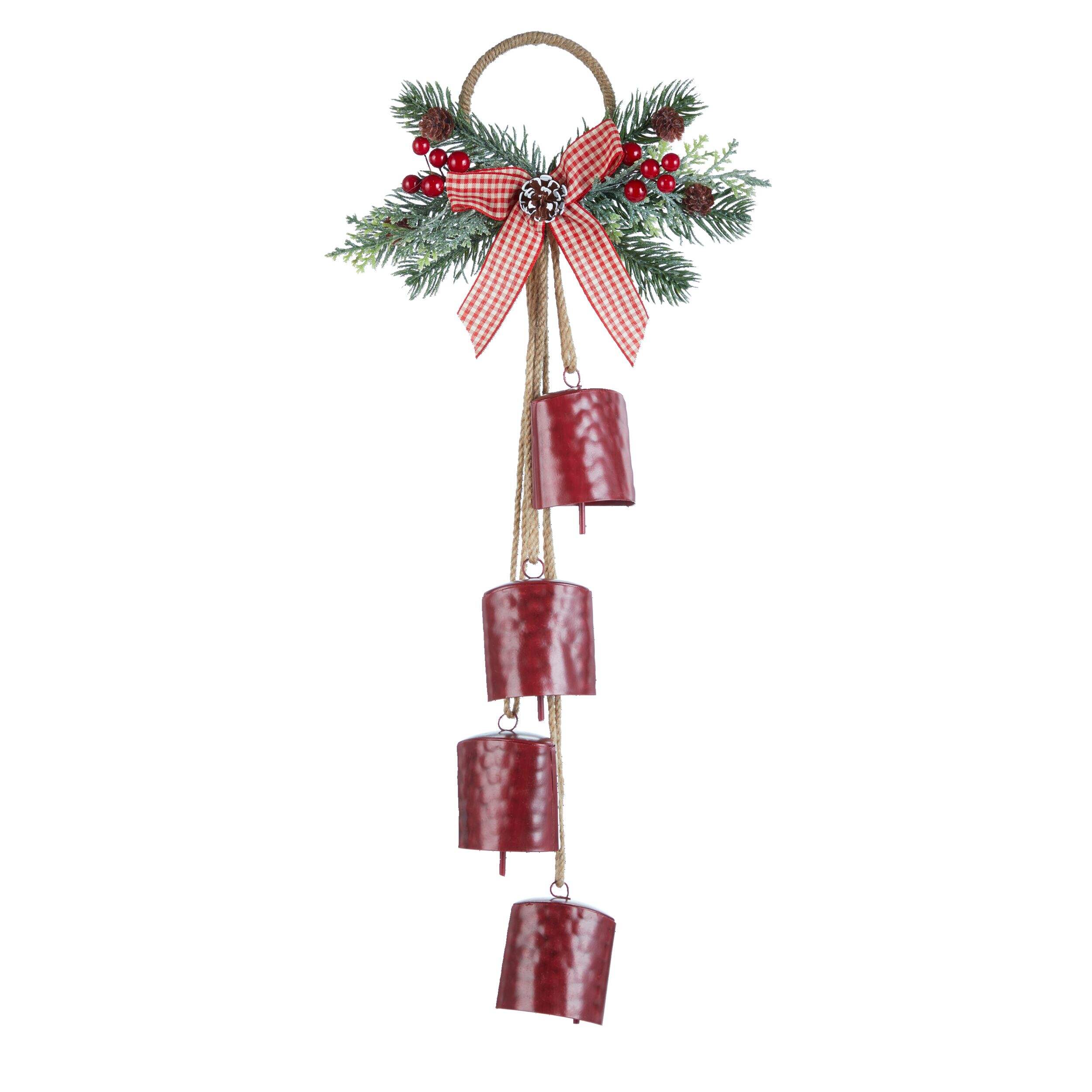 CANVAS Christmas Decoration Door Hanger Bell, Red Front_Flat
