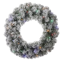 NOMA - Couronne de Noël décorative illuminée et floquée, multicolore, blanc, 24 po Front_Flat