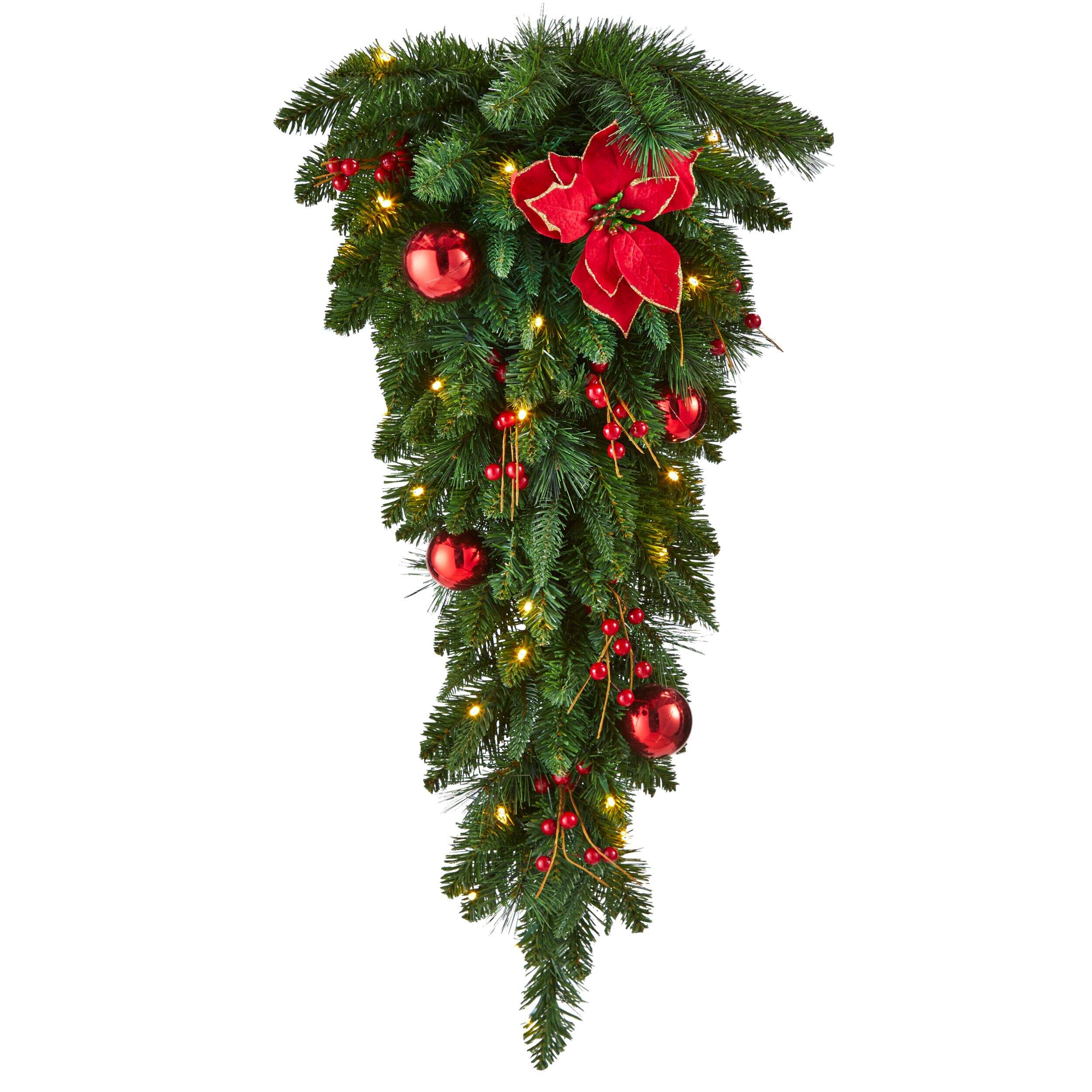 NOMA Pre-Lit Christmas Decoration Poinsettia Teardrop Swag, 32-in ...