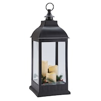 CANVAS LED Christmas Decoration Lantern, with Faux Candle, Black, 24-in