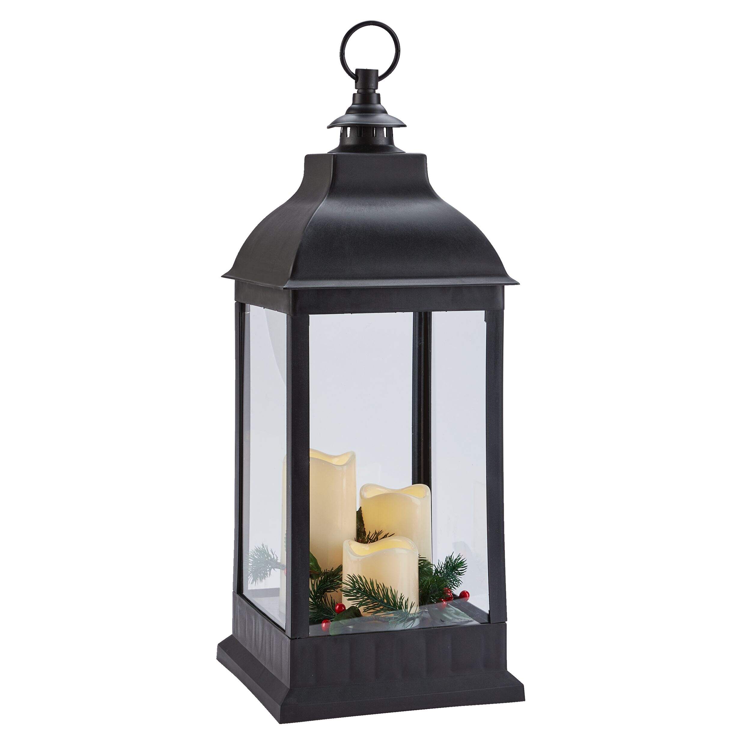 CANVAS LED Christmas Decoration Lantern, with Faux Candle, Black, 24-in Front_Angled_Right