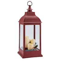 CANVAS LED Christmas Decoration Lantern, with Faux Candle, Red, 24-in Front_Angled_Right