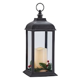 Lantern LED Flameless Candle, Black, Poinsettia, 12-in, for Christmas Front_Angled_Right